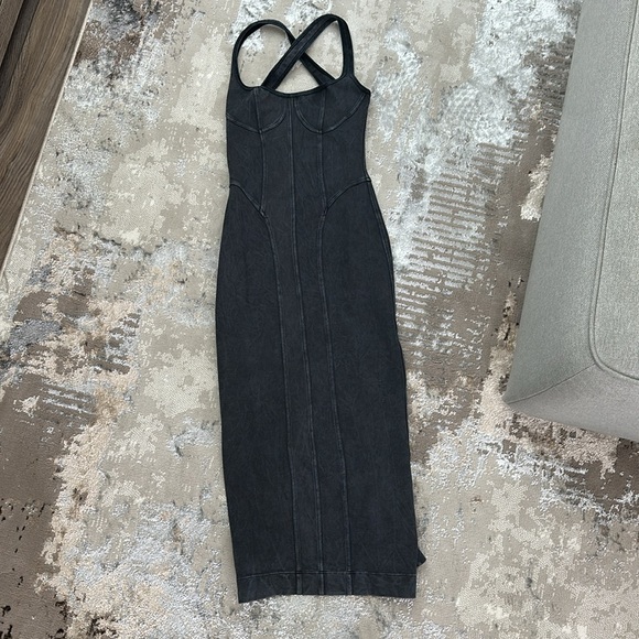 Noam Dress Anouk Black Grey Cross Back Corset Midi Bodycon Cocktail Revolve XS - Picture 3 of 4